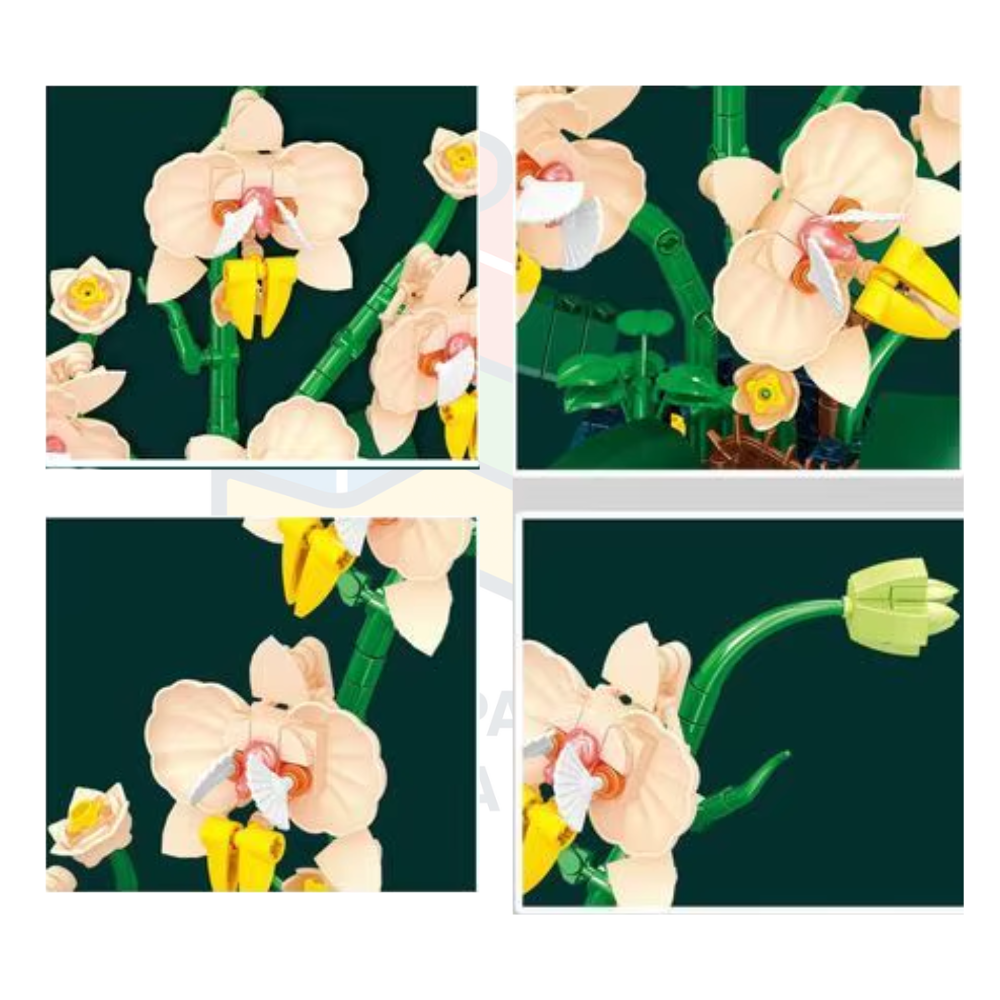 Orquídeas Rosa e Amarela com Vaso | 606 peças